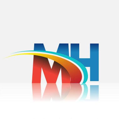 İlk harf MH logotype şirketi adı kırmızı, mavi ve swoosh tasarımı. iş ve şirket kimliği için vektör logosu.