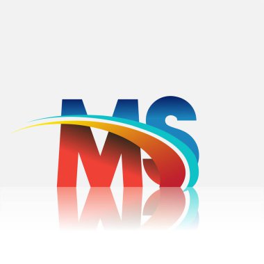 İlk harf MS logotype şirketi adı kırmızı, mavi ve swoosh tasarımı. iş ve şirket kimliği için vektör logosu.