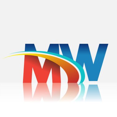 İlk harf MW logotype şirketi adı kırmızı, mavi ve swoosh tasarımı. iş ve şirket kimliği için vektör logosu.