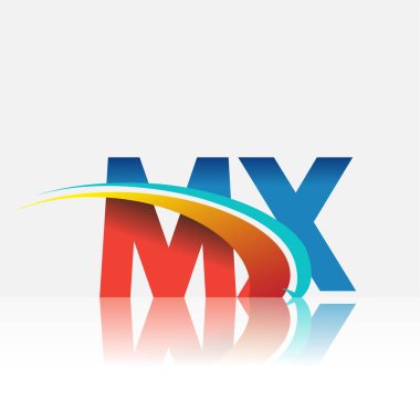 İlk harf MX logotype şirketi adı kırmızı, mavi ve swoosh tasarımı. iş ve şirket kimliği için vektör logosu.