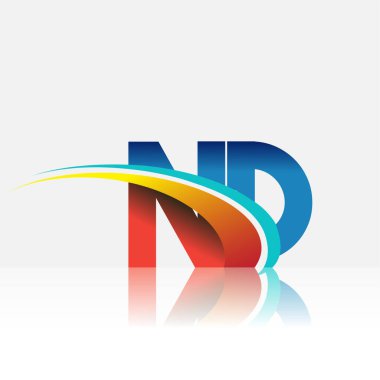 İlk harf ND logotype şirketi adı kırmızı, mavi ve swoosh tasarımı. iş ve şirket kimliği için vektör logosu.