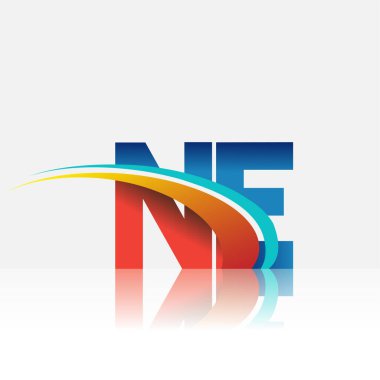 İlk harf NE logotype şirket adı kırmızı, mavi ve swoosh tasarımı. iş ve şirket kimliği için vektör logosu.