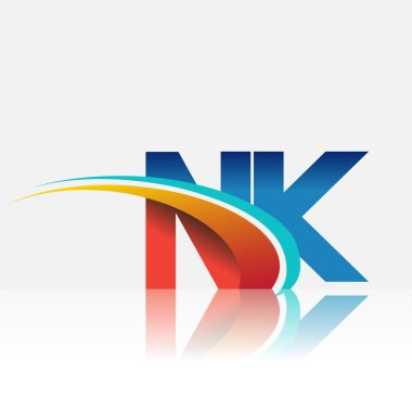 İlk harf NK logotype şirketi adı kırmızı, mavi ve swoosh tasarımı. iş ve şirket kimliği için vektör logosu.