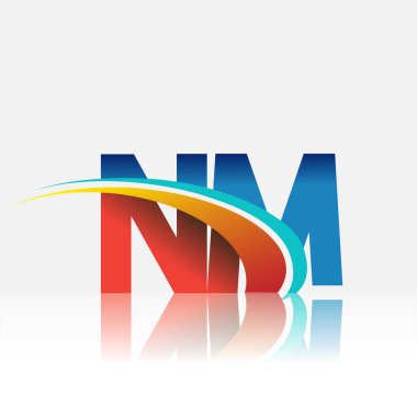 İlk harf NM logotype şirketi adı kırmızı, mavi ve swoosh tasarımı. iş ve şirket kimliği için vektör logosu.