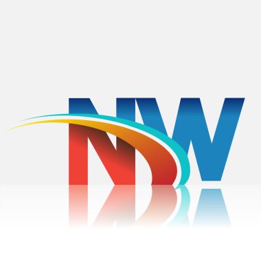 İlk harf NW logotype şirketi adı kırmızı, mavi ve swoosh tasarımı. iş ve şirket kimliği için vektör logosu.