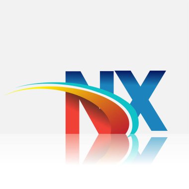 İlk harf NX logotype şirketi adı kırmızı, mavi ve swoosh tasarımı. iş ve şirket kimliği için vektör logosu.