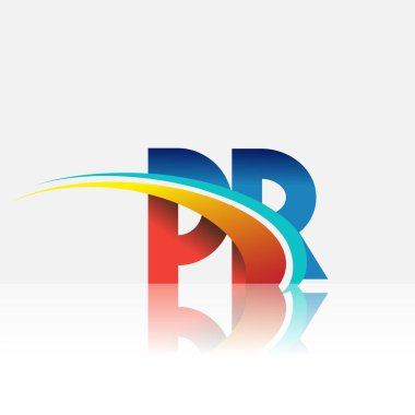 İlk harf PR logotype şirket adı kırmızı, mavi ve swoosh tasarımı. iş ve şirket kimliği için vektör logosu.