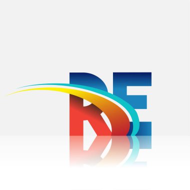 İlk harf RE logotype şirket adı kırmızı, mavi ve swoosh tasarımı. iş ve şirket kimliği için vektör logosu.