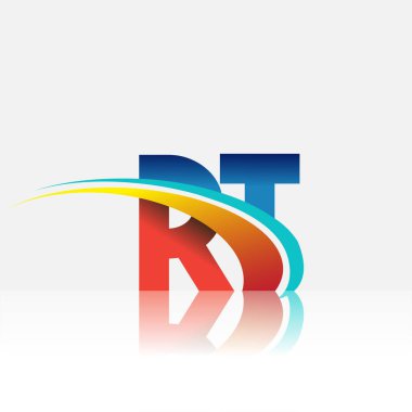 İlk harf RT logotype şirketi adı kırmızı, mavi ve swoosh tasarımı. iş ve şirket kimliği için vektör logosu.