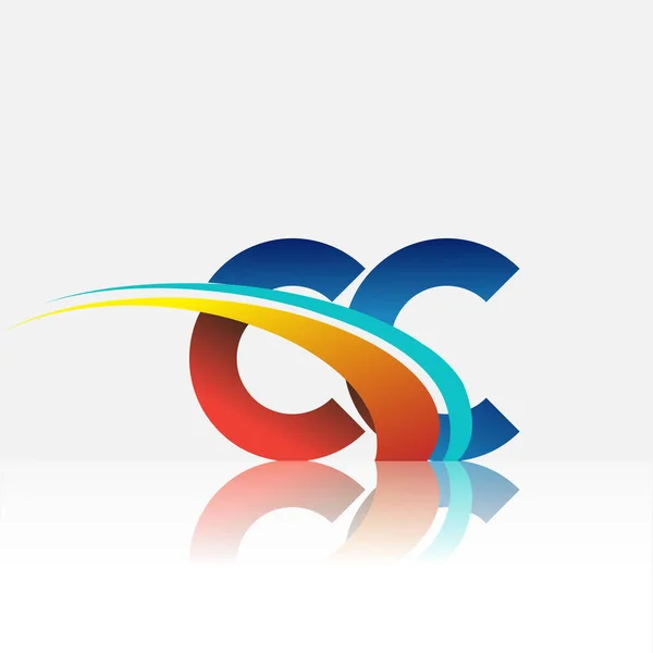 Carta Inicial Nome Empresa Logotipo Colorido Vermelho Azul Design Swoosh — Vetor de Stock