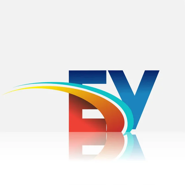 最初的字母Ey标志公司的名称有色红色 蓝色和Swoosh设计 企业和公司标识的矢量标识 — 图库矢量图片
