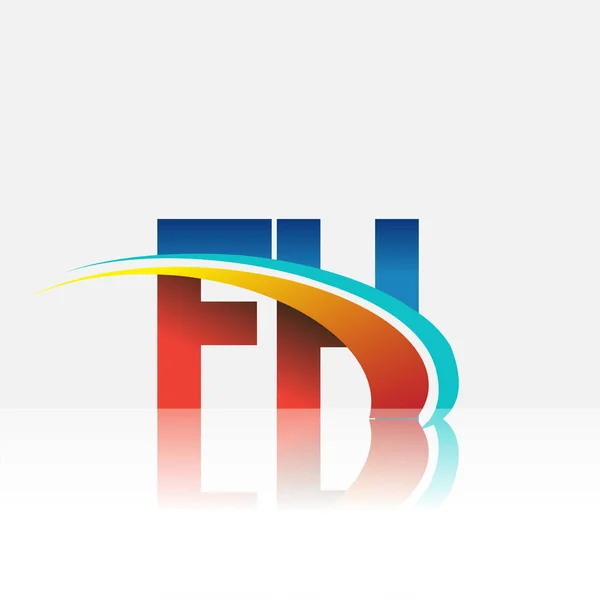 最初的字母Fh标志公司的名称有红色 蓝色和天蓝色的设计 企业和公司标识的矢量标识 — 图库矢量图片