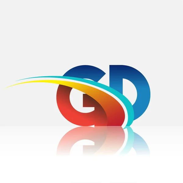 Första Bokstaven Logotyp Företagsnamn Färgad Röd Och Blå Och Swoosh — Stock vektor