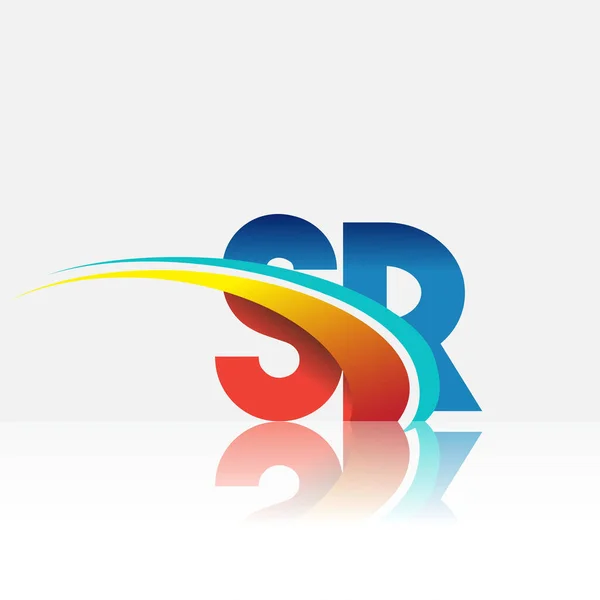 頭文字のSrロゴタイプ社名は赤と青とスウッシュのデザイン ビジネスと会社のアイデンティティのためのベクトルロゴ — ストックベクタ