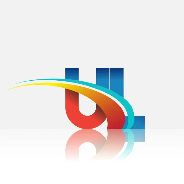 Litera Inițială Numele Companiei Logotip Colorat Albastru Design Swoosh Logo — Vector de stoc