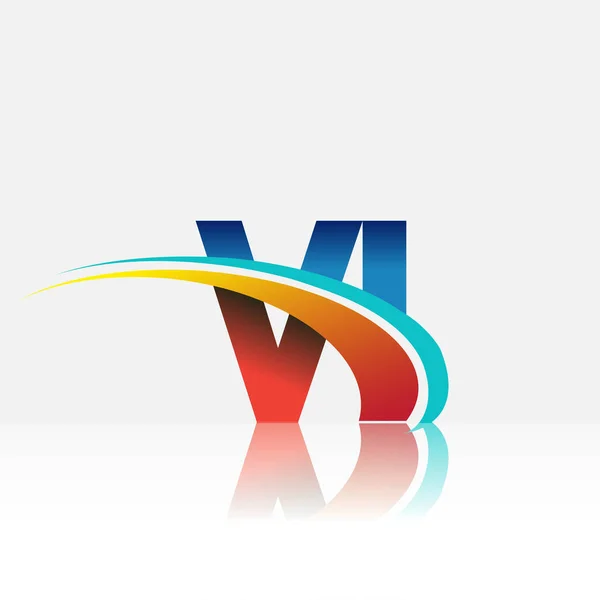 Litera Inițială Numele Companiei Logotip Colorat Albastru Design Swoosh Logo — Vector de stoc