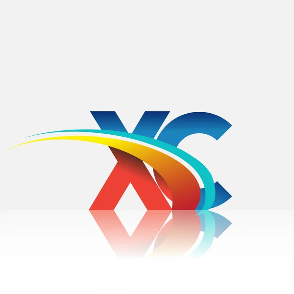 Počáteční Písmeno Logotyp Název Společnosti Barevné Červené Modré Swoosh Design — Stockový vektor