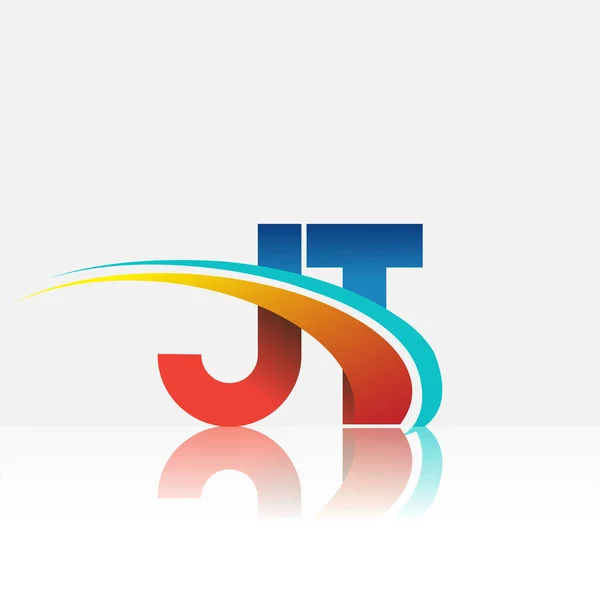 Lettre Initiale Logotype Nom Entreprise Couleur Rouge Bleu Swoosh Design — Image vectorielle