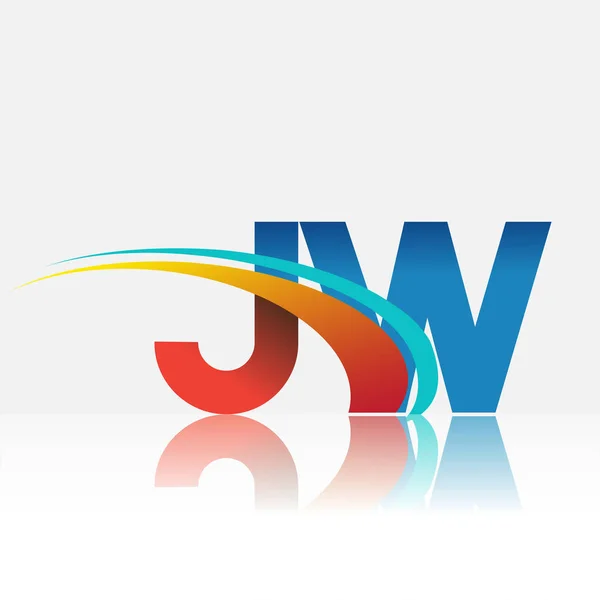 Počáteční Písmeno Logotyp Název Společnosti Barevné Červené Modré Swoosh Design — Stockový vektor