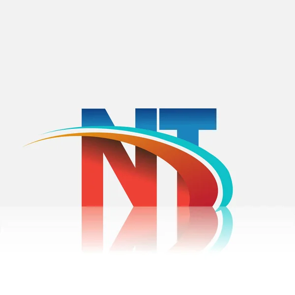 最初の文字Ntのロゴタイプ会社名は赤と青とスウッシュのデザインを着色 ビジネスと会社のアイデンティティのためのベクトルロゴ — ストックベクタ