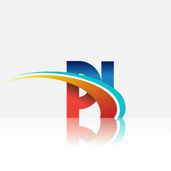 Litera Inițială Logotip Numele Companiei Culoare Roșu Albastru Design Swoosh — Vector de stoc