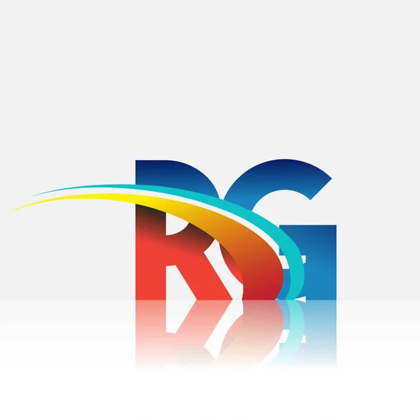 Första Bokstaven Logotyp Företagsnamn Färgad Röd Och Blå Och Swoosh — Stock vektor