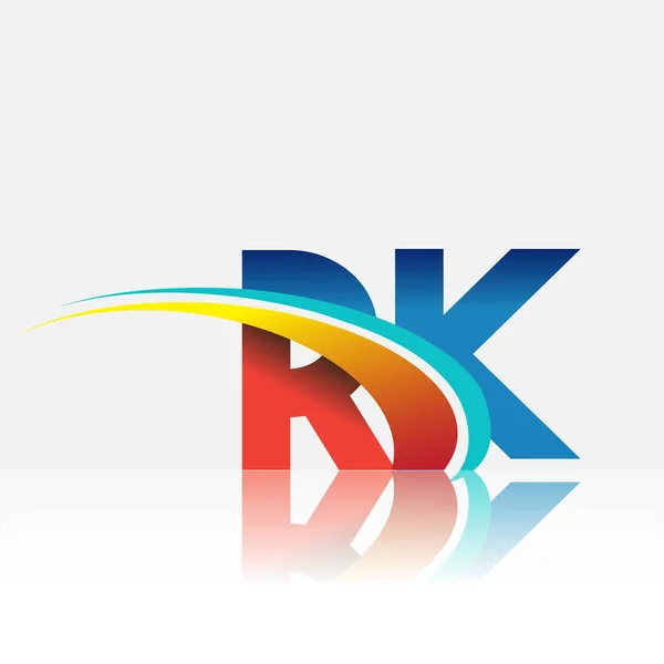 頭文字のRkロゴタイプ社名は赤と青とスウッシュのデザイン ビジネスと会社のアイデンティティのためのベクトルロゴ — ストックベクタ
