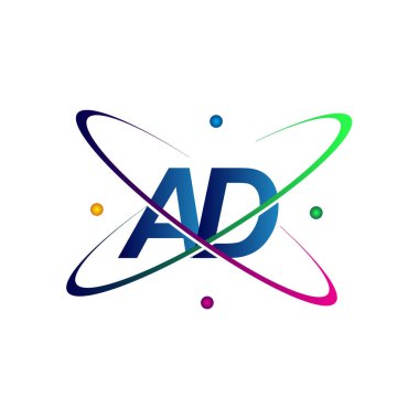 İlk harf AD logotip bilim simgesi mavi, kırmızı, yeşil ve sarı renk. iş ve şirket kimliği için vektör logosu.