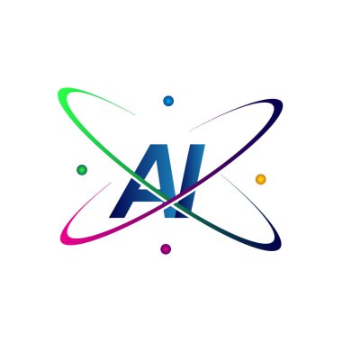 İlk harf AI logotype bilim simgesi mavi, kırmızı, yeşil ve sarı swoosh tasarımı. iş ve şirket kimliği için vektör logosu.