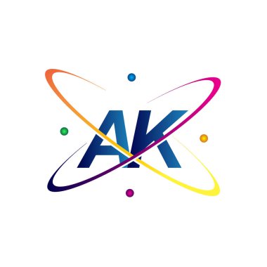 İlk harf AK logoti bilim simgesi mavi, kırmızı, yeşil ve sarı renk. iş ve şirket kimliği için vektör logosu.