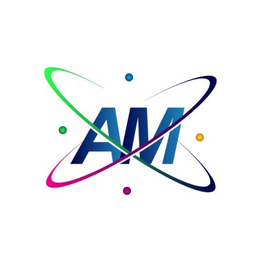 İlk harf AM logotip bilim simgesi mavi, kırmızı, yeşil ve sarı renkte. iş ve şirket kimliği için vektör logosu.