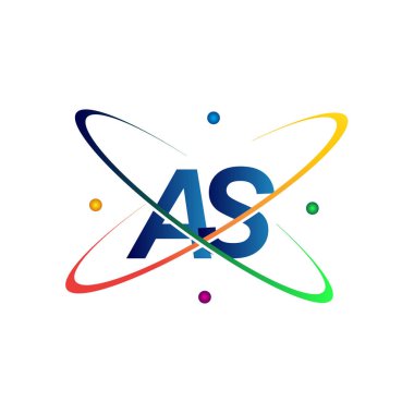 İlk harf AS logotip bilim simgesi mavi, kırmızı, yeşil ve sarı renk. iş ve şirket kimliği için vektör logosu.