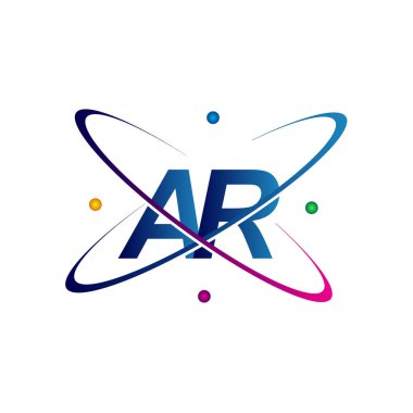İlk harf AR logotip bilim simgesi mavi, kırmızı, yeşil ve sarı renk. iş ve şirket kimliği için vektör logosu.