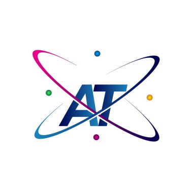 İlk harf AT logotype bilim simgesi mavi, kırmızı, yeşil ve sarı renkte. iş ve şirket kimliği için vektör logosu.