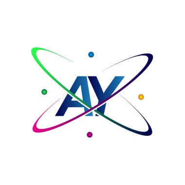 İlk harf AY logotype bilim simgesi mavi, kırmızı, yeşil ve sarı swoosh tasarımı. iş ve şirket kimliği için vektör logosu.