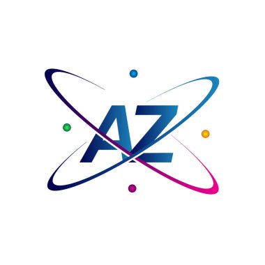 İlk harf AZ logotype bilim simgesi mavi, kırmızı, yeşil ve sarı swoosh tasarımı. iş ve şirket kimliği için vektör logosu.