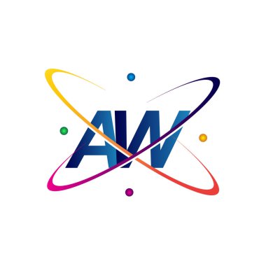 İlk harf AW logotype bilim simgesi mavi, kırmızı, yeşil ve sarı renklendirme. iş ve şirket kimliği için vektör logosu.