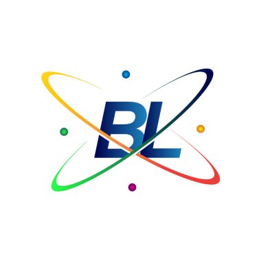 İlk harf BL logotype bilim simgesi mavi, kırmızı, yeşil ve sarı swoosh tasarımı. iş ve şirket kimliği için vektör logosu.
