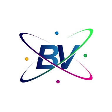 İlk harf BV logotype bilim simgesi mavi, kırmızı, yeşil ve sarı swoosh tasarımı. iş ve şirket kimliği için vektör logosu.