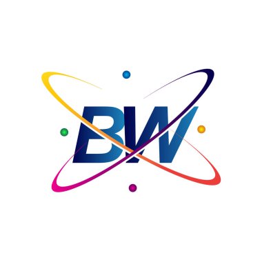 İlk harf BW logotype bilim simgesi mavi, kırmızı, yeşil ve sarı swoosh tasarımı. iş ve şirket kimliği için vektör logosu.