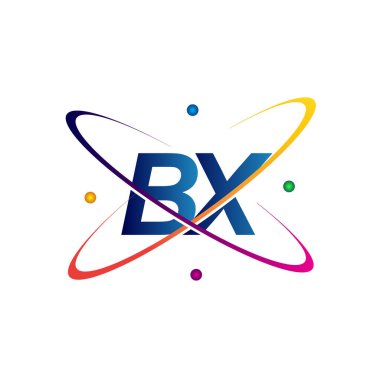 İlk harf BX logotype bilim simgesi mavi, kırmızı, yeşil ve sarı swoosh tasarımı. iş ve şirket kimliği için vektör logosu.