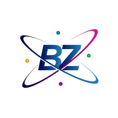 İlk harf BZ logotype bilim simgesi mavi, kırmızı, yeşil ve sarı swoosh tasarımı. iş ve şirket kimliği için vektör logosu.