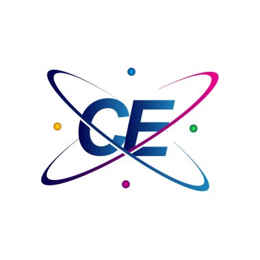 İlk harf CE logotip bilim simgesi mavi, kırmızı, yeşil ve sarı renk. iş ve şirket kimliği için vektör logosu.