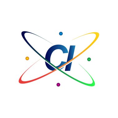 İlk harf CI logotype bilim simgesi mavi, kırmızı, yeşil ve sarı swoosh tasarımı. iş ve şirket kimliği için vektör logosu.