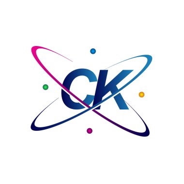 İlk harf CK logotip bilim simgesi mavi, kırmızı, yeşil ve sarı renk. iş ve şirket kimliği için vektör logosu.