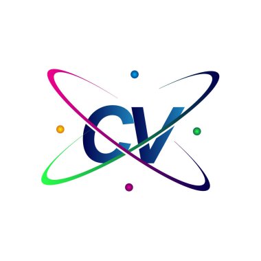 İlk harf CV logotype bilim simgesi mavi, kırmızı, yeşil ve sarı swoosh tasarımı. iş ve şirket kimliği için vektör logosu.