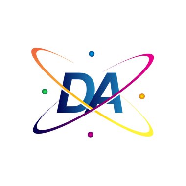 İlk harf DA logotype bilim simgesi mavi, kırmızı, yeşil ve sarı renkte. iş ve şirket kimliği için vektör logosu.