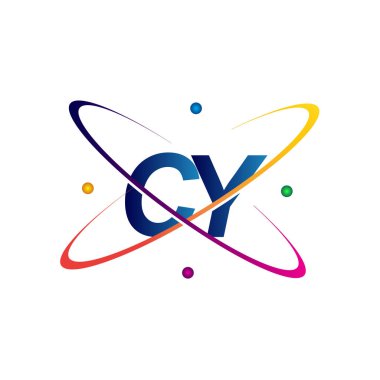 İlk harf CY logotype bilim simgesi mavi, kırmızı, yeşil ve sarı swoosh tasarımı. iş ve şirket kimliği için vektör logosu.