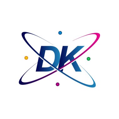 İlk harf DK logotype bilim simgesi mavi, kırmızı, yeşil ve sarı swoosh tasarımı. iş ve şirket kimliği için vektör logosu.