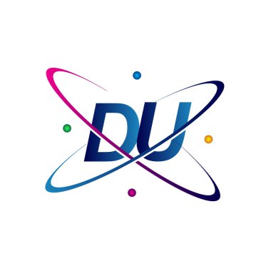 İlk harf DU logotip bilim ikonu mavi, kırmızı, yeşil ve sarı swoosh tasarımı. iş ve şirket kimliği için vektör logosu.